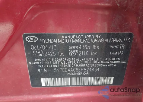 2014 Hyundai Sonata Gls z USA, uszkodzony, nr VIN 5NPEB4AC6EH824434